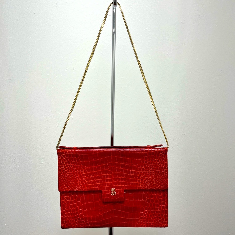 Vintage Alfred Roth red Reptile / crocodile / alligator clutch with chain